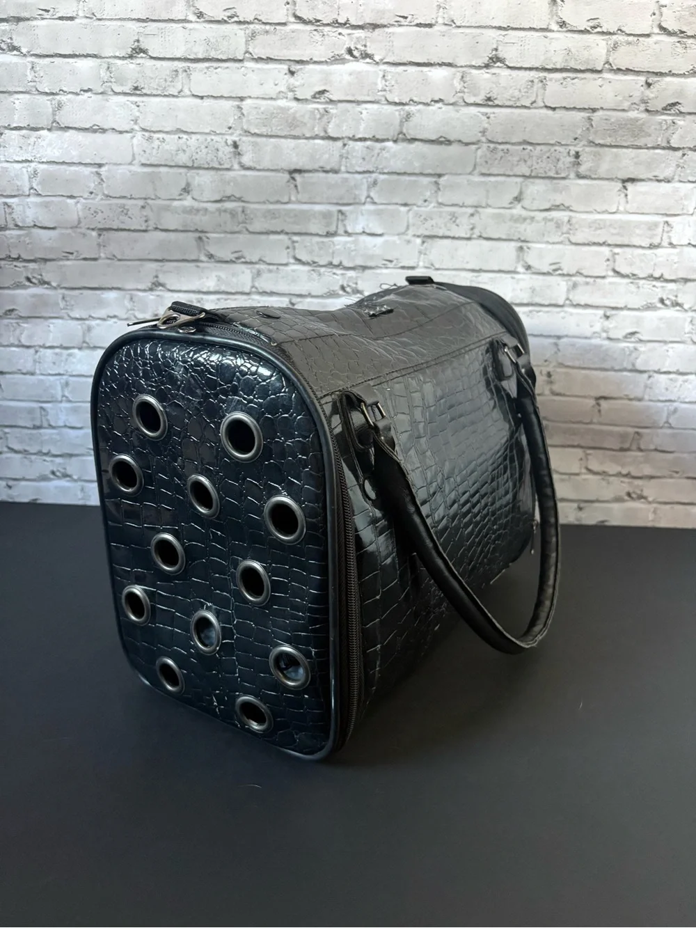 Black Croc-Embossed Cat Carrier